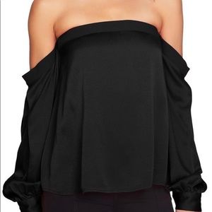 1. STATE Off the Shoulder Satin Top